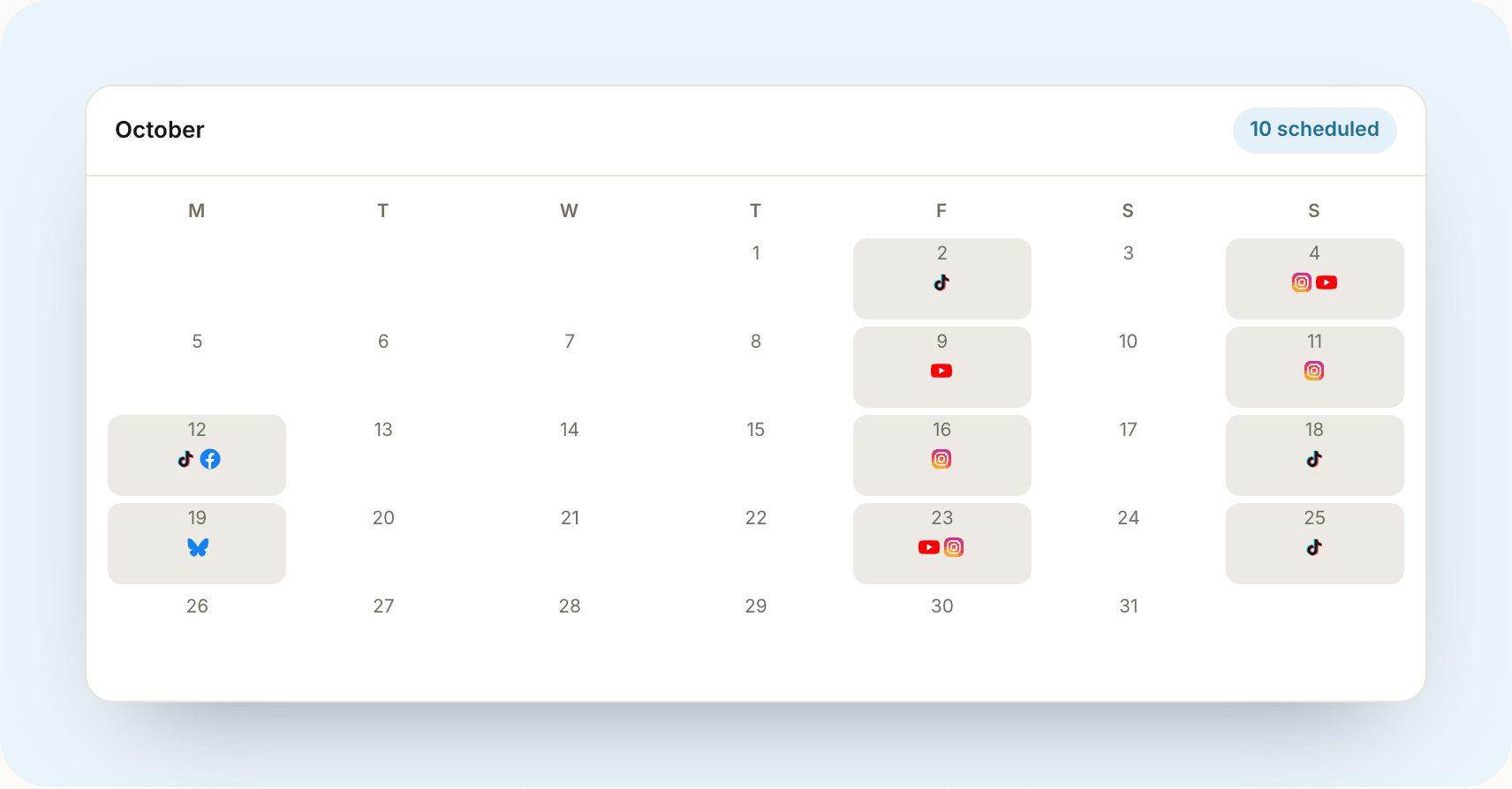 Vantr content calendar with scheduled posts across a month