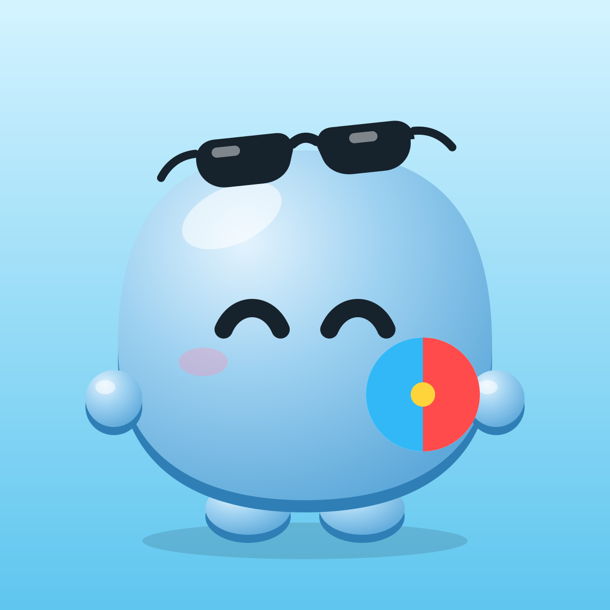 Vann, the Vantr mascot, with sunglasses and a beach ball