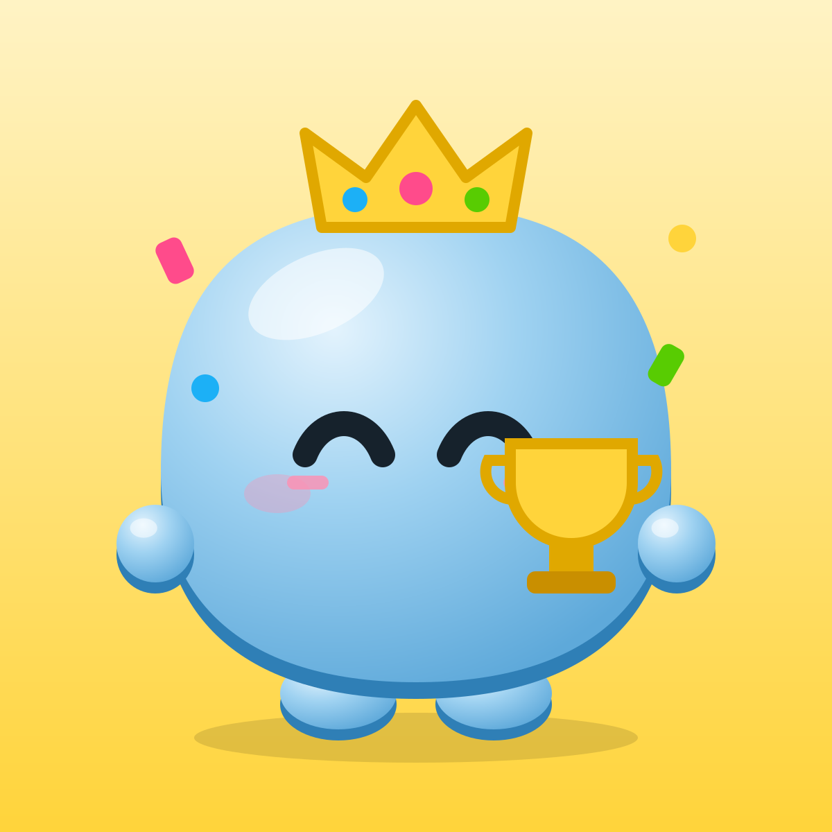 Vann, the Vantr mascot, wearing a gold crown and holding a trophy