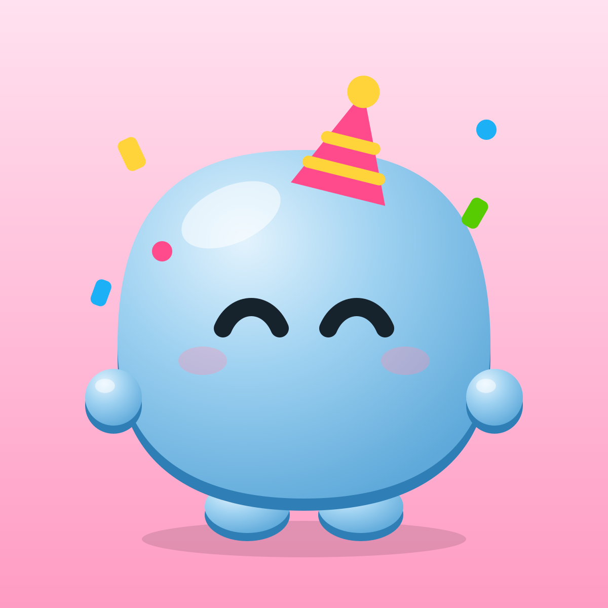 Vann, the Vantr mascot, smiling in a party hat with confetti