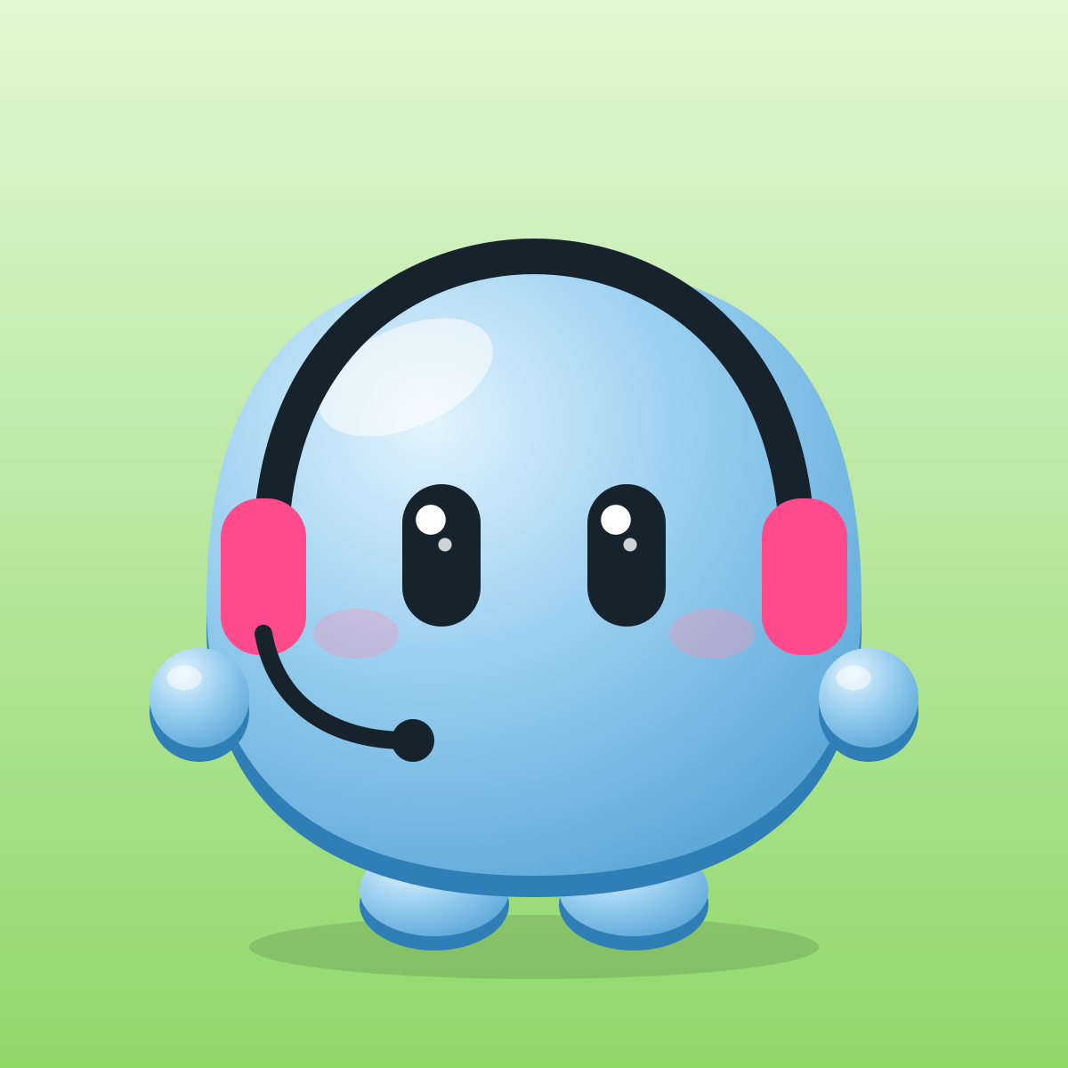 Vann, the Vantr mascot, wearing a pink headset