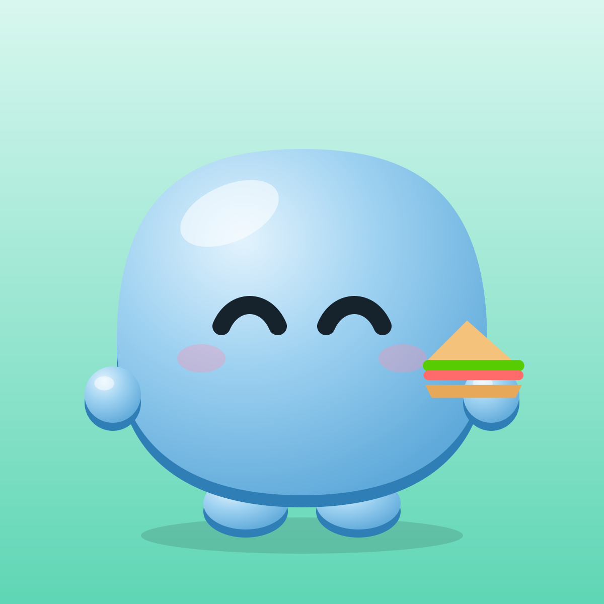 Vann, the Vantr mascot, holding a sandwich
