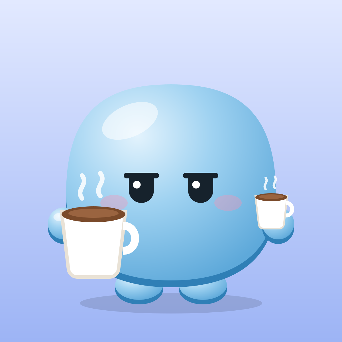 Vann, the Vantr mascot, holding two coffees