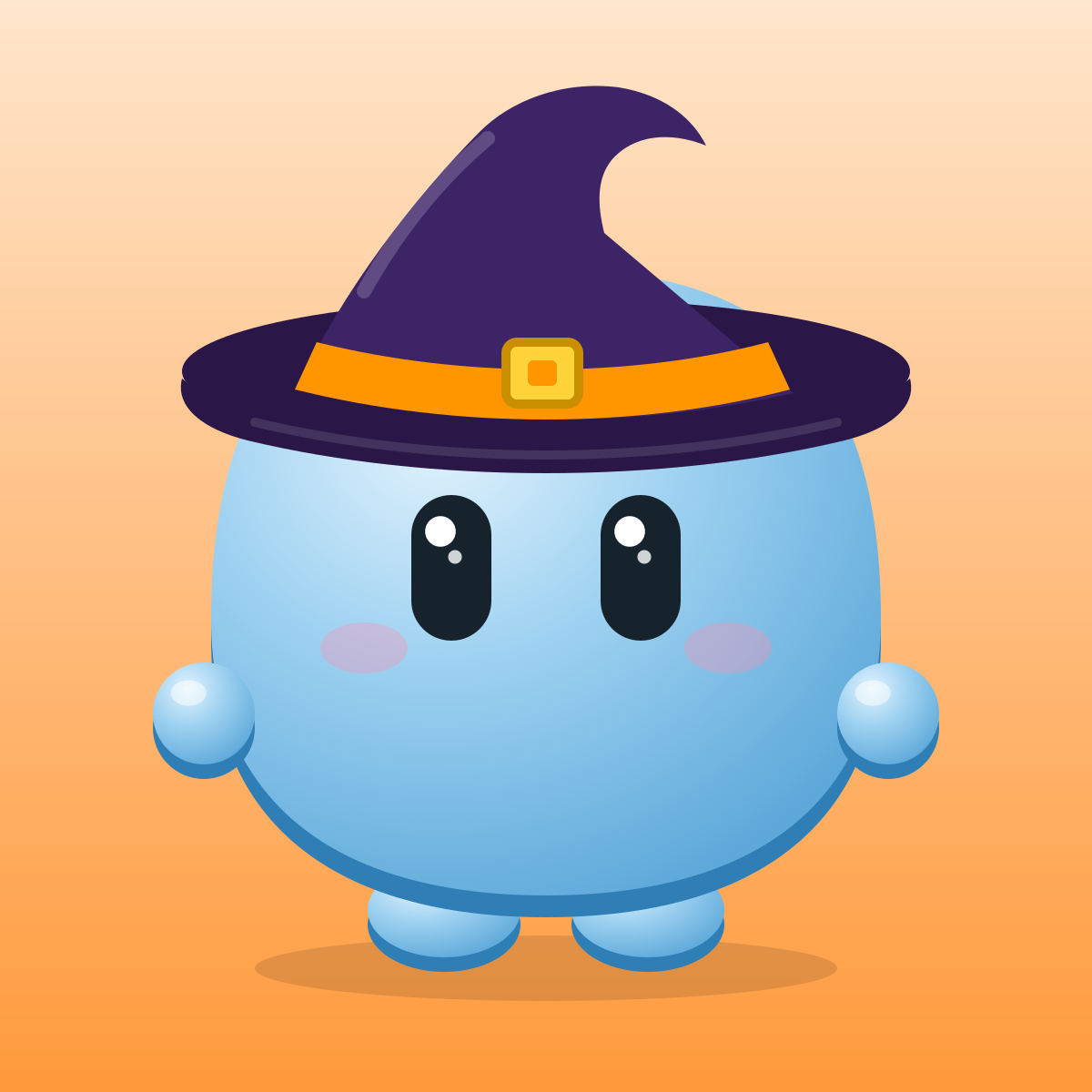 Vann, the Vantr mascot, in a purple witch hat for Halloween