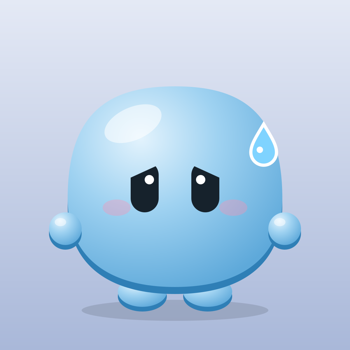 Vann, the Vantr mascot, looking worried with a bead of sweat