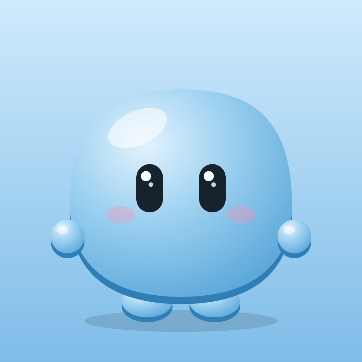 Vann, the Vantr mascot, a round blue character with big dark eyes